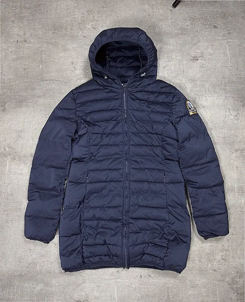 Parajumpers damen Daunenjacke blau Kapuze Stehkragen RV lang Gr. M
