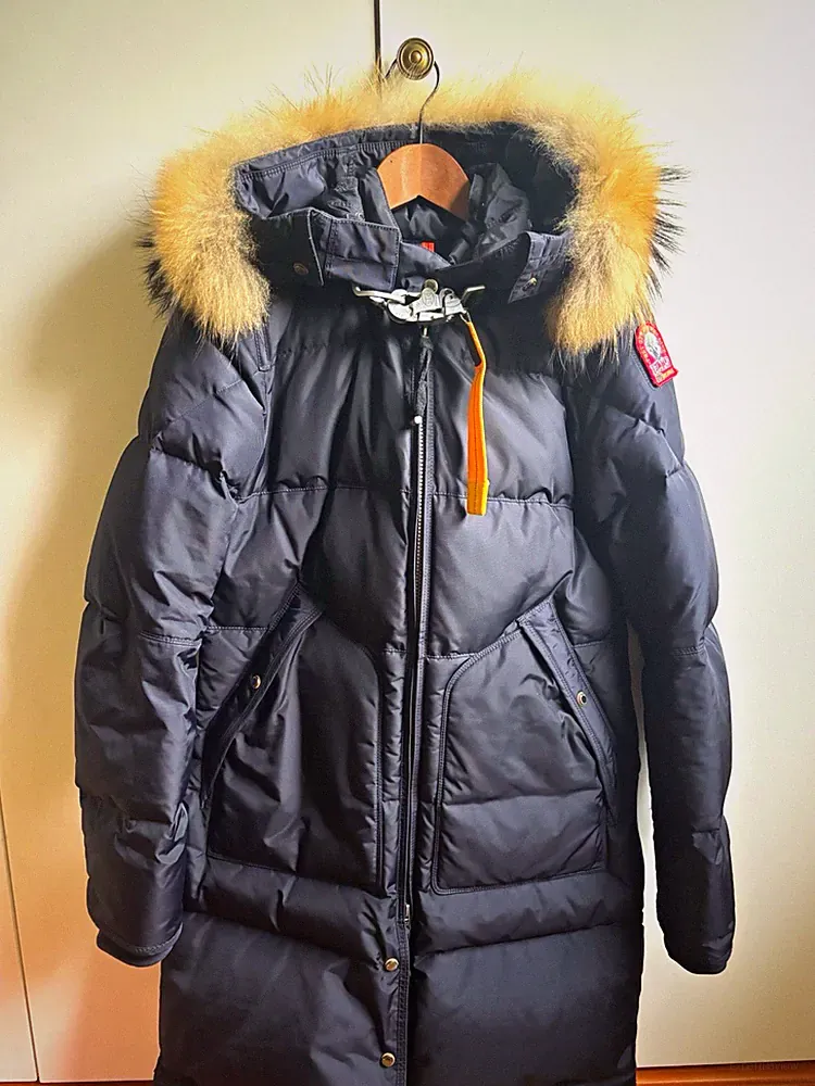 Parajumpers Damen Daunenmantel lang blau Gr. S mit Fellkapuze Reißverschluss