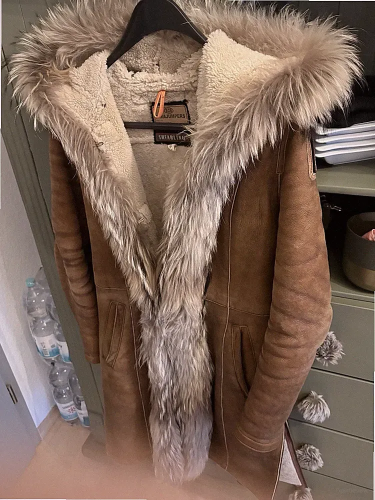 Parajumpers Lammfell Mantel Jacke Gürtel Winter Luxus Schnee Gr. S Conleys