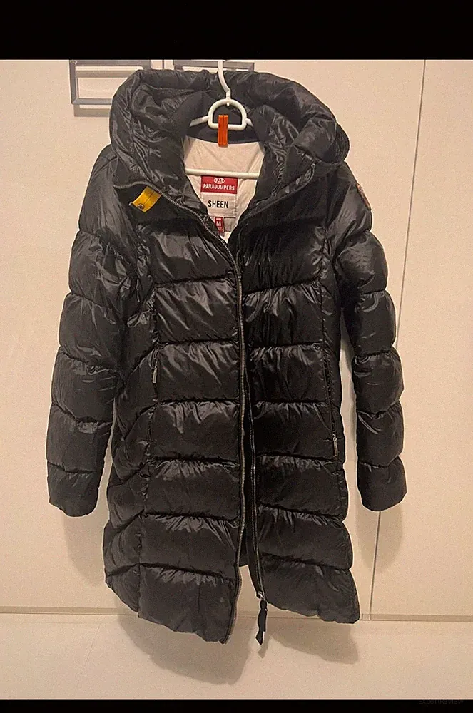 Parajumpers Sheen Damen Daunenmantel lang mit Kapuze Reißverschluss schwarz M