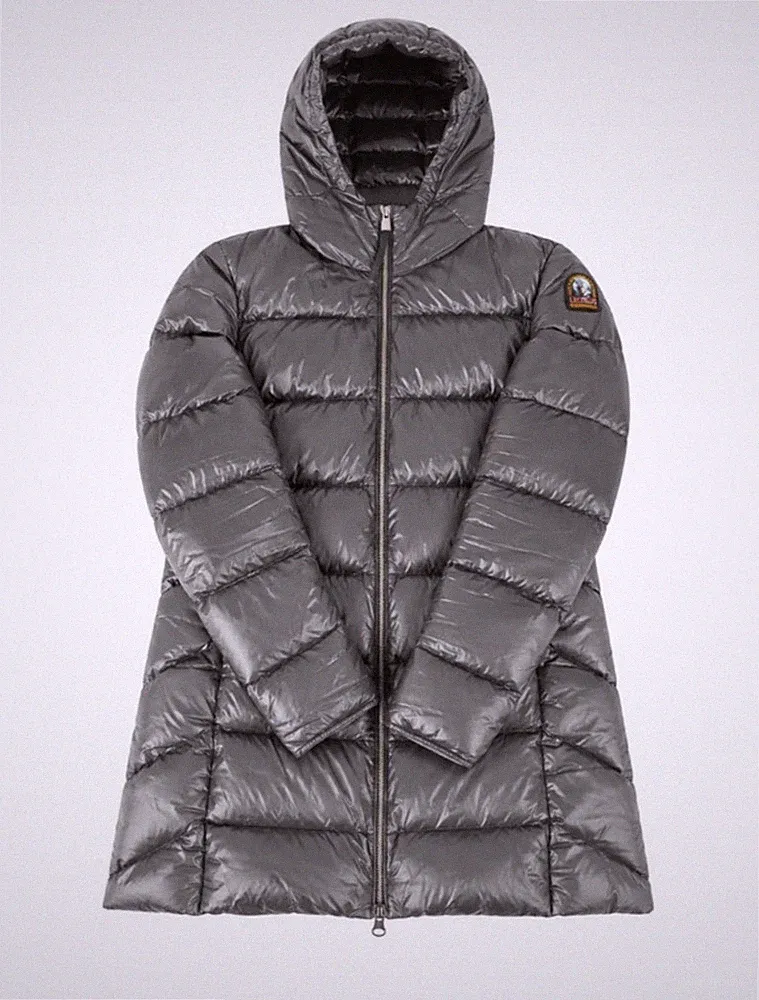 Parajumpers Sheen Damen langer Daunenmantel mit Kapuze grau Gr. L