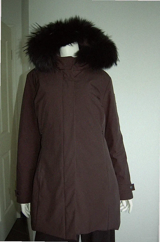 Parka - BOMBOOGIE Damen Mantel / Parka mit Echtfell Waschbär / schwarz