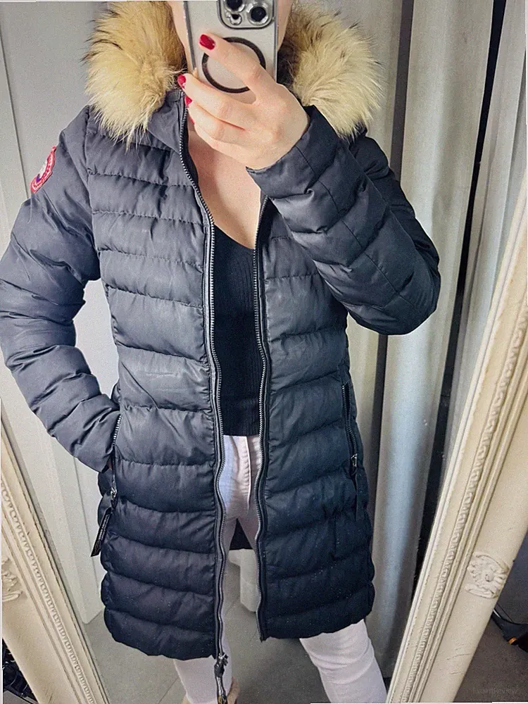 Parka Damen Schwarz Gr. L Mantel Wintermantel warm mit Kapuze