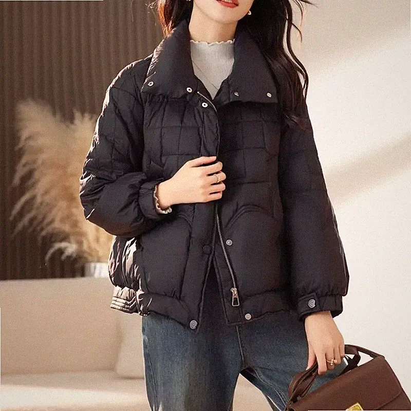 Parka Daunenoptik Damen Jacke Kurzer Mantel Schwarz 89706
