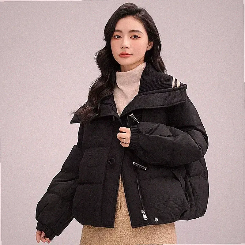 Parka Daunenoptik Damen Jacke Mantel Kurz Schwarz Gepolstert 86965