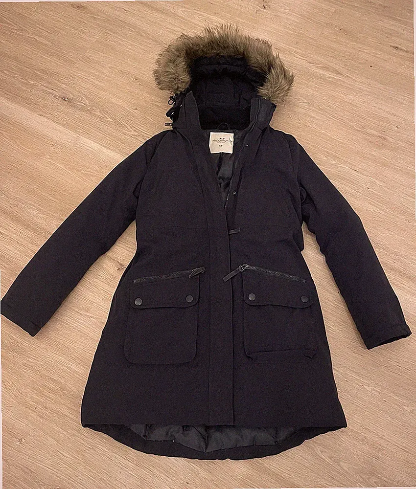 Parka * Wintermantel * Fellbesatz * echte Daunen * Gr. 38 * dunkelblau
