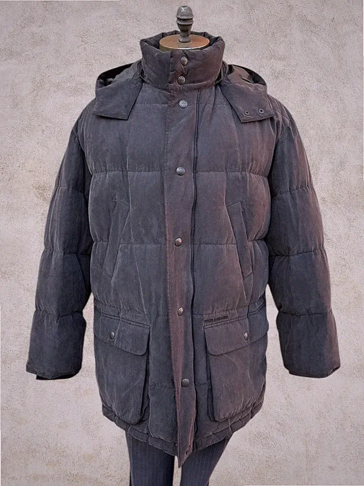 Paul & Shark Parka Daunenjacke D'Oca 100% Reine Seide Jacke Made IN Italy Größe