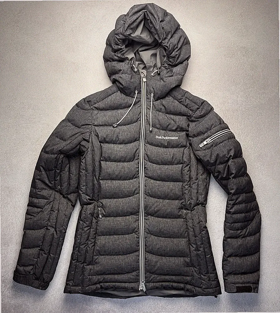 Peak Performance Damen Daunen Ski Jacke XS grau Kapuze Puffer Snowboard Mantel