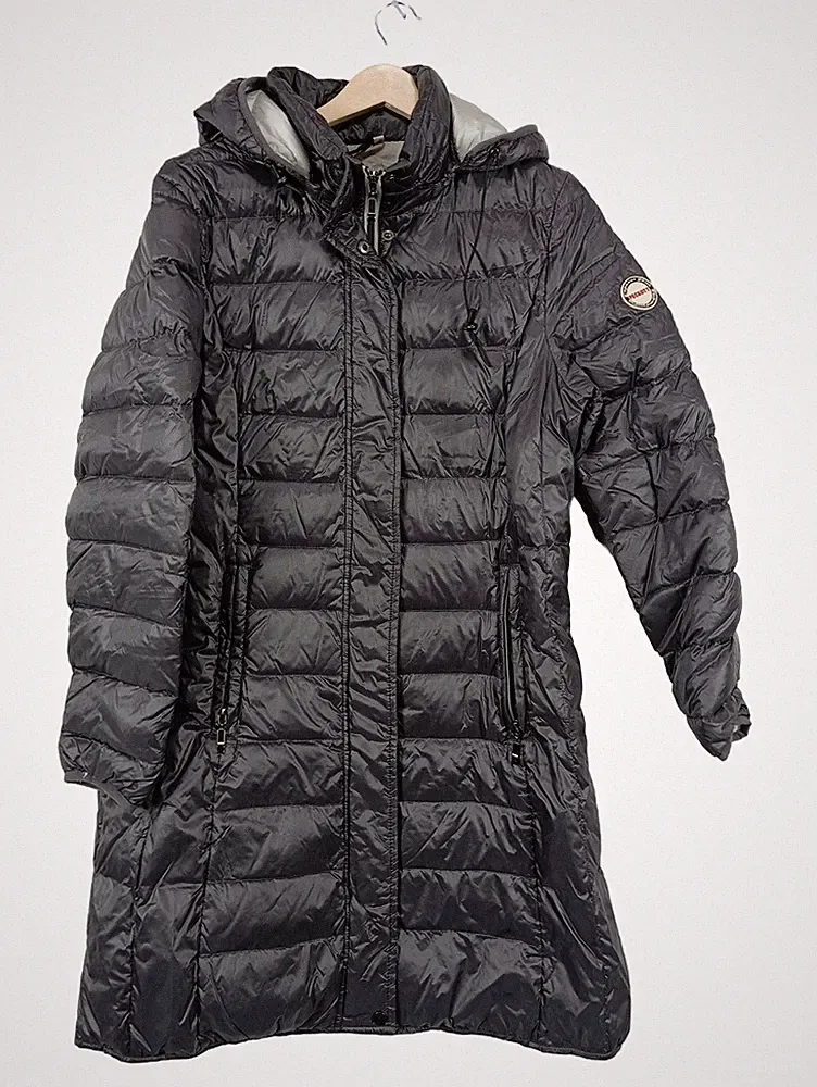 PECKOTT Damen Steppmantel Gr. 42 Grau Kapuze Daunenoptik Winterjacke