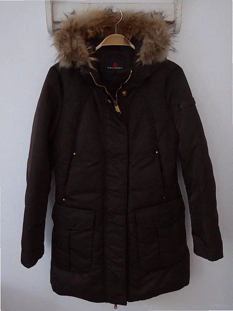 Peuterey Daunen Parka Jacke Mantel S 36 ital 40 braun Fell Top Regina NKS Fur