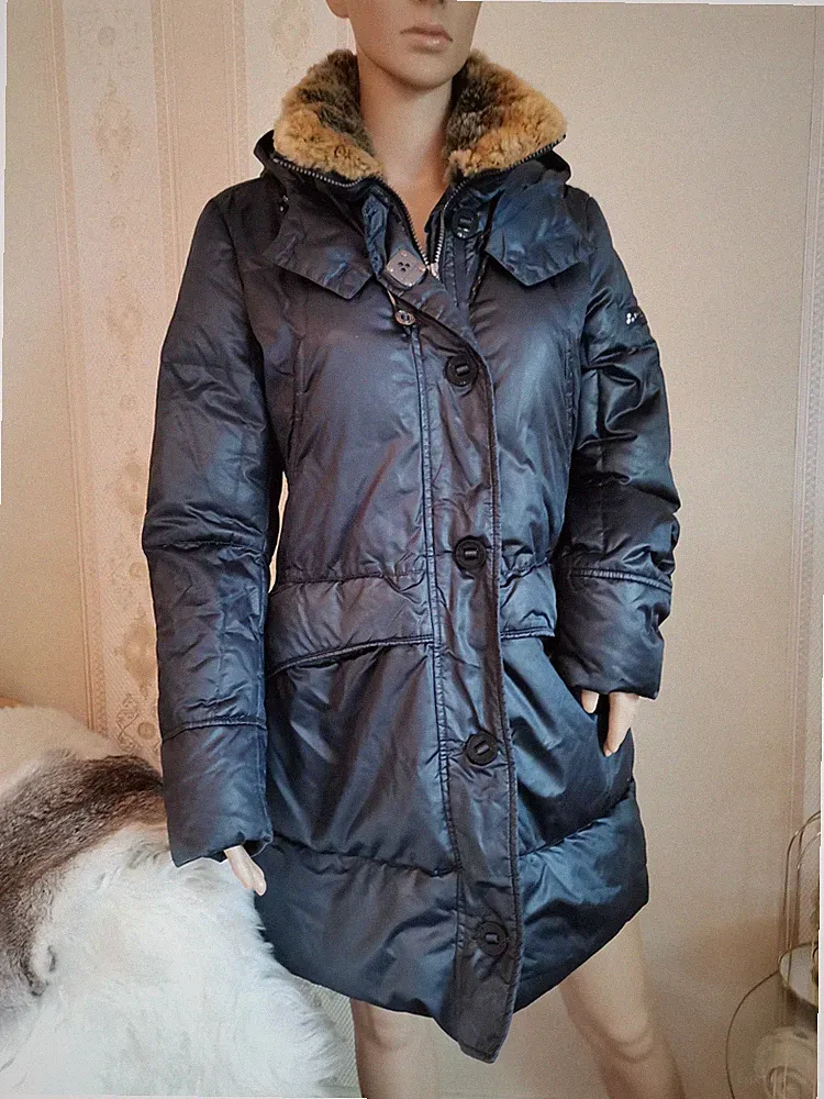 PEUTEREY Daunen Parka Mantel TRENCHCOAT Metallic Blau Daunenmantel GR M/L 42
