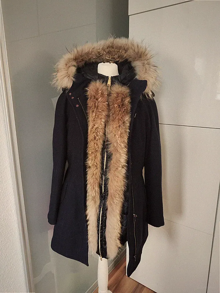 Peuterey Parka 3 in 1 Wollmantel Echtpelz blau 38/40, M/L neuwertig