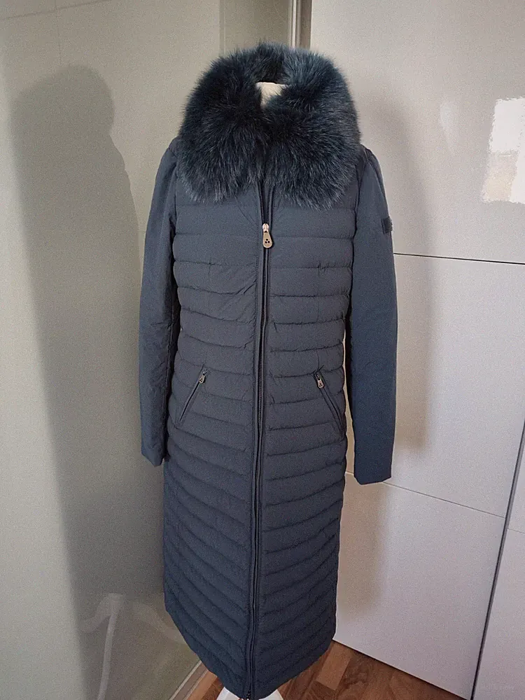 Peuterey "Zambla" leichter Daunenmantel blau 38/S/M Echtpelz extra lang Neu