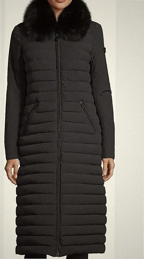 Peuterey "Zambla" leichter Daunenmantel schwarz 40/M,L Echtpelz extra lang Neu