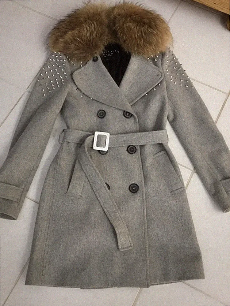 Philipp Plein Trench Mantel mit Nieten und Pelzkragen NP 1900,-€