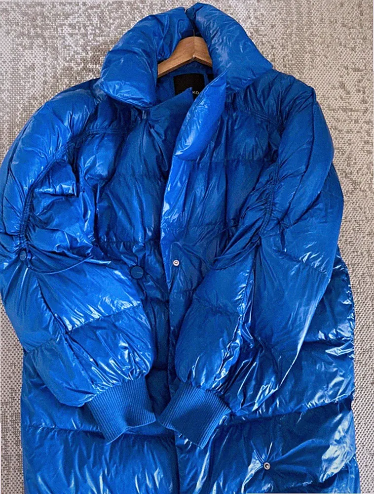 PINKO Damen Daunenmantel Blau lang gesteppt Knopfverschluss Gr. S