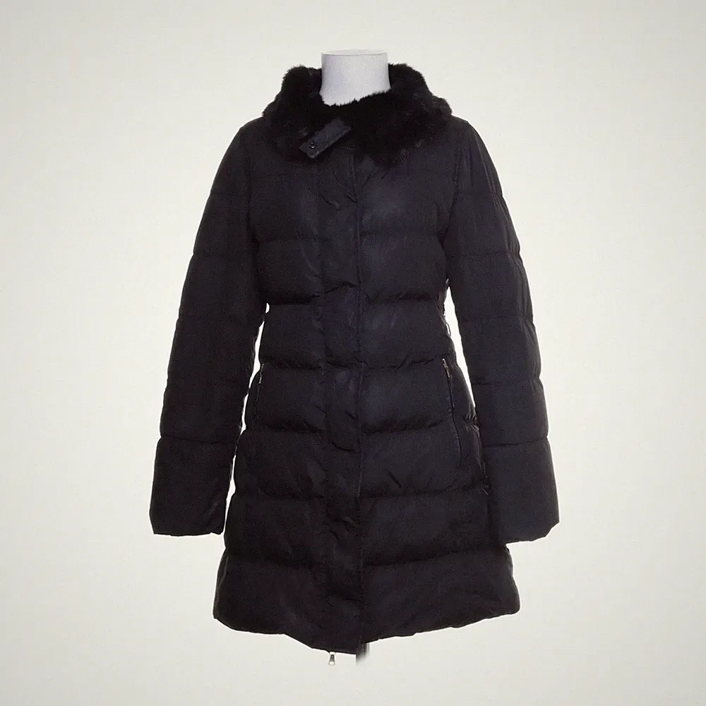 Prada, Daunenmantel, Damen, Größe: 34, Schwarz, Daune/Leder/Nerzpelz/Nylon #ICZ
