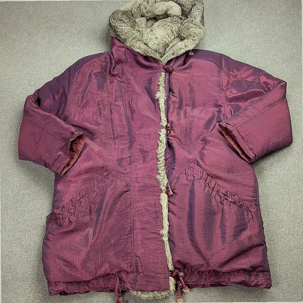 Puffer Jacke Damen X Large Lila Daunen Ski Outdoor Y2K 90er Kapuze Mantel Lady