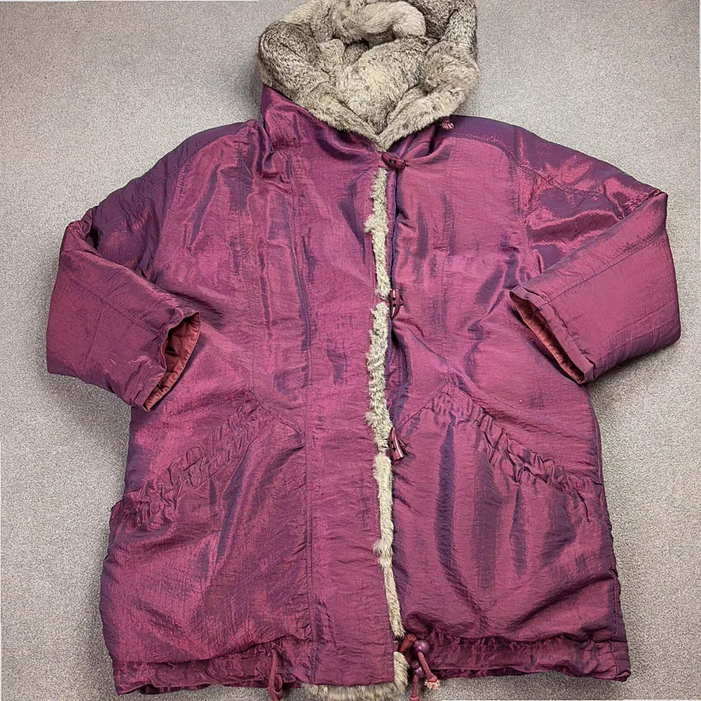 Puffer Jacke Damen X Large Lila Daunen Ski Outdoor Y2K 90er Kapuze Mantel Lady