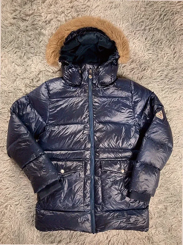 Pyrenex Daunenjacke Vintage 2000er Marineblau Pelz Down Frankreich 16A XS