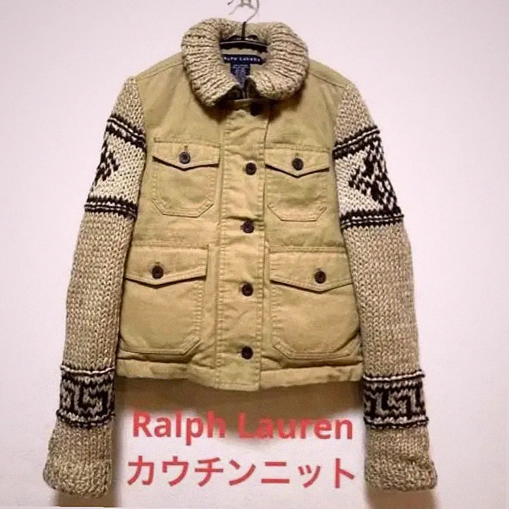 Ralph Lauren Daunenjacke Beige XS Unisex Kurzmantel Wolle Baumwolle Leinen