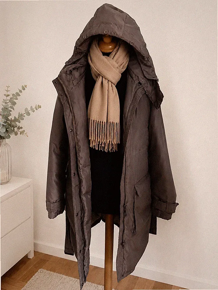 RENÉ LEZARD Daunenmantel Damen Gr. 36 Khaki Taupe Wintermantel Daunenjacke