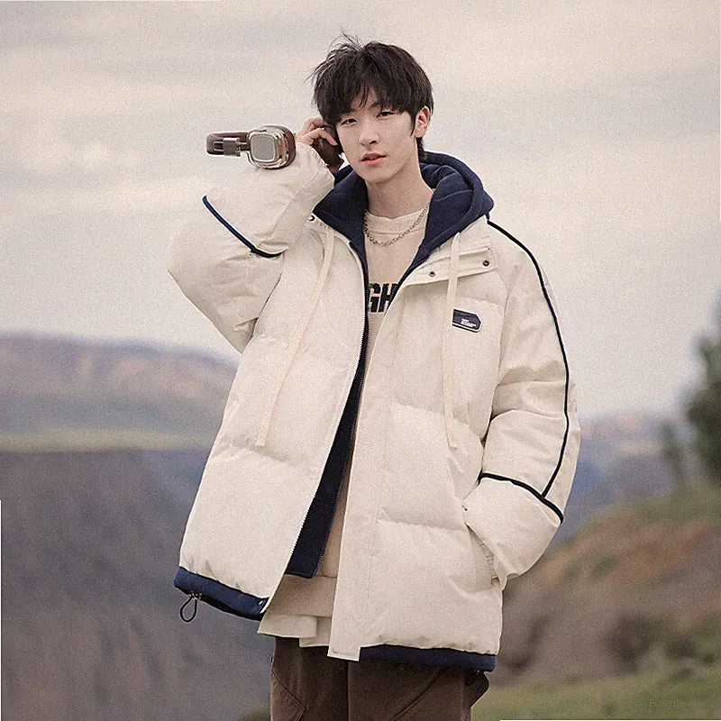 Retro Herren Puffer Daunenjacke Mantel Mit Kapuze Warm Verdicken Outdoor Winter