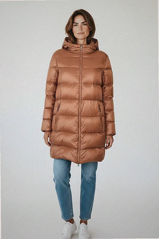 River Woods Damen Daunenjacke halblang Bronze Kapuze Winter Größe L