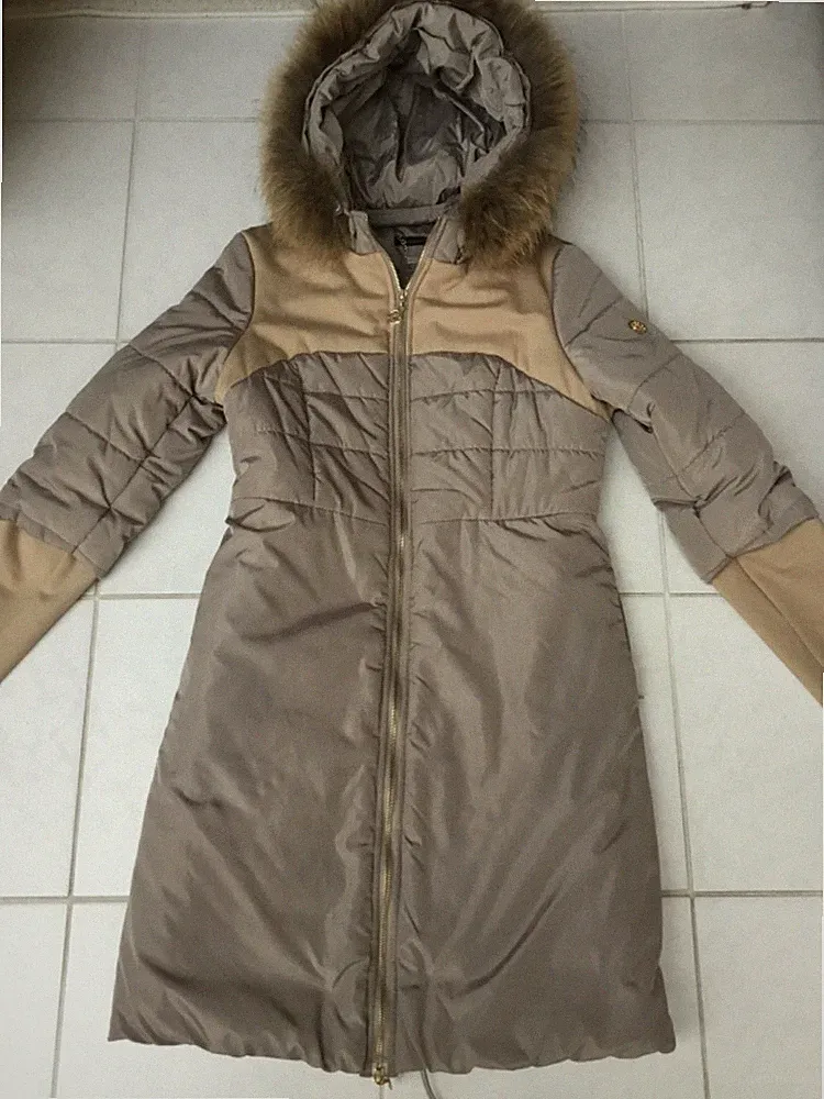 Roberta Biagi Daunen Mantel mit Pelzkragen beige NP 490,-€