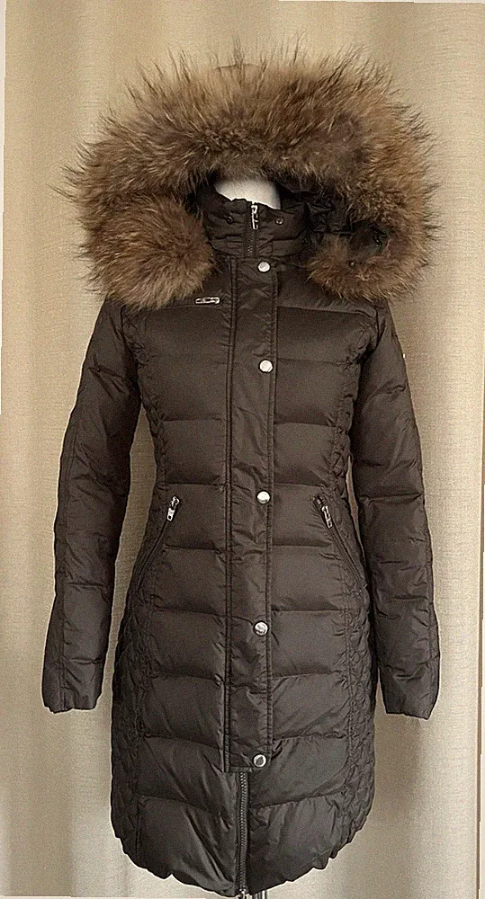 Rockandblue Winter Daunen Mantel mit Kapuze und XXL echt Pelz Größe 36