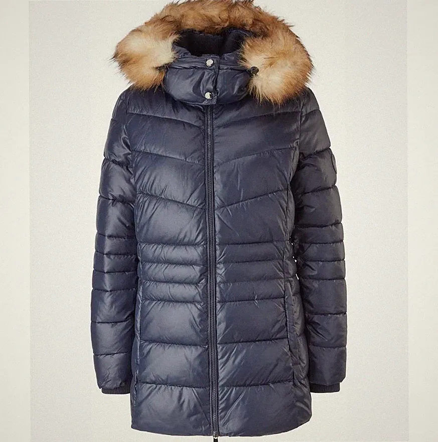 S.OLIVER Damen Daunenjacke Kurzmantel Steppmantel blau Kunstpelz Gr 38 NEU