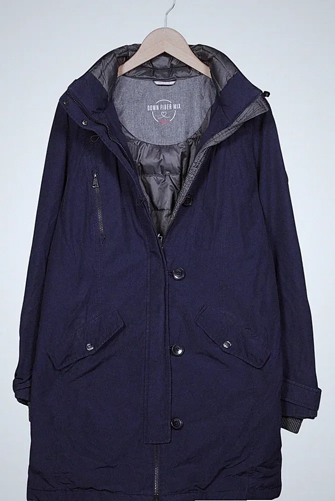 s.Oliver Mantel Damen Jacke Parka Gr. 42 Baumwolle Daunen Marineblau #rds9n3a