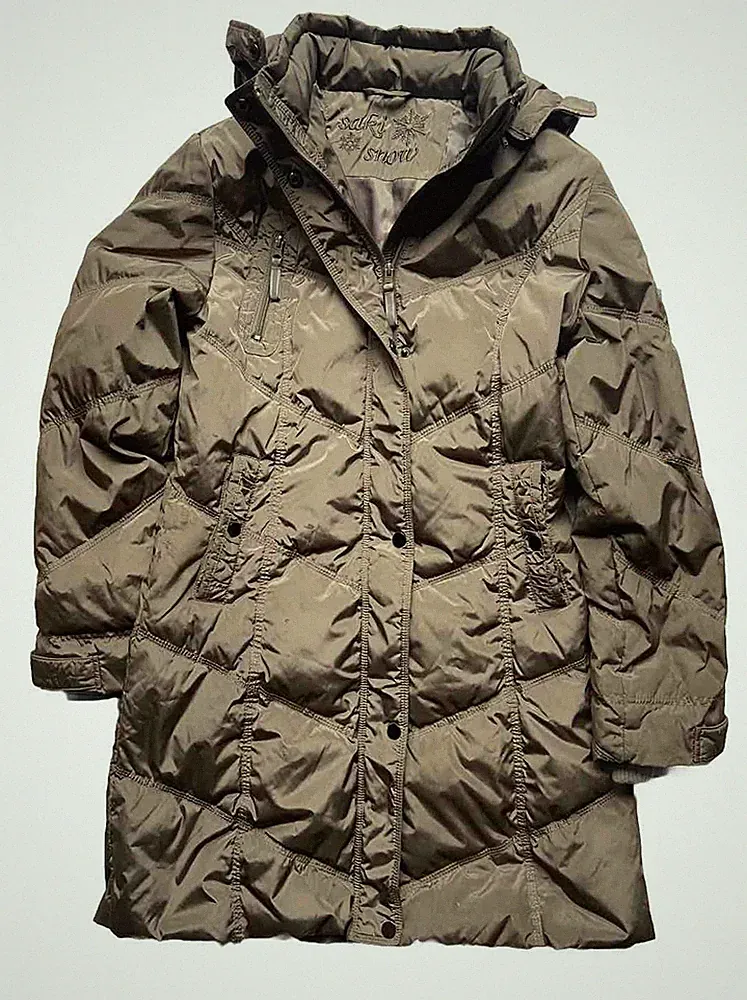 SAKI SNOW ⭐️ Luxus Daunen Kurzmantel Winter Daunen-Jacke Gr. S 36 Taupe Edel!