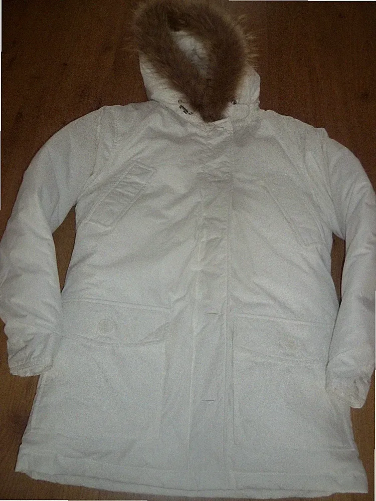 schöner Damen Winter- Mantel Lang Jacke Anorak m. Kapuze Gr. S 36 SOCCX weiß NEU