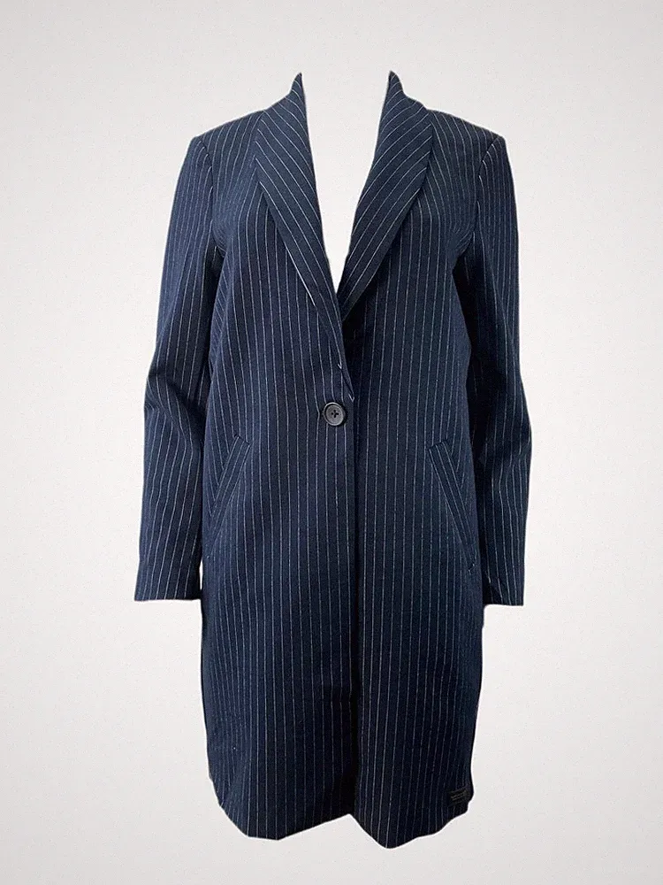 SCOTCH & SODA Damen Navy Gestreifter Mantel 4412 XS One Button Coat NWT