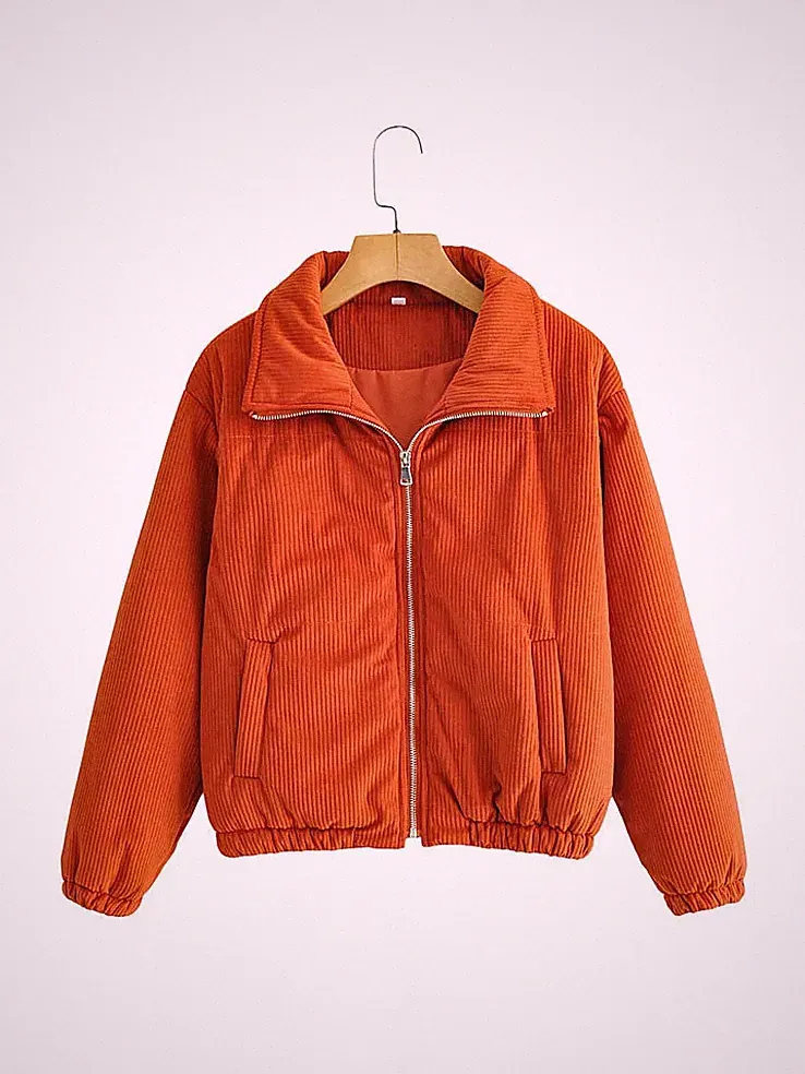 Slim Daunenmantel Damen Bomber Kurz Warm Winter Rot Samt P011