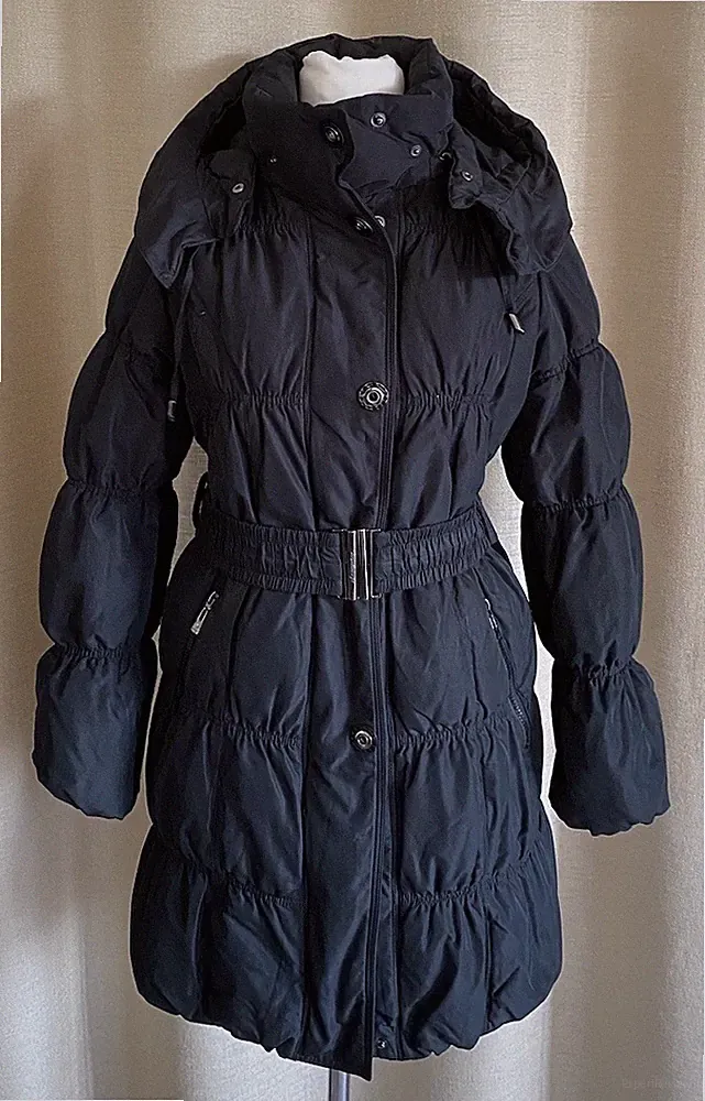 SNOWIMAGE warmer Winter Daunen Mantel schwarz mit Kapuze Größe L 38/40