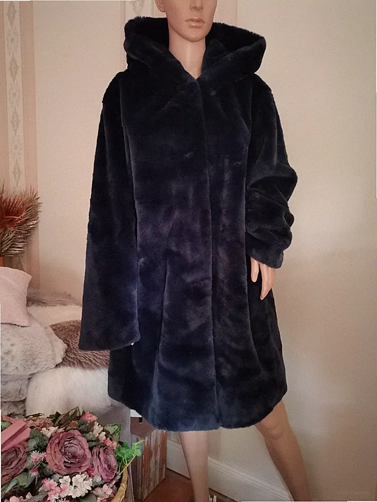 SPORTALM Mantel Plüsch Plüschmantel Coat Blau Glitzer 40/42 L/XL edel wie NEU