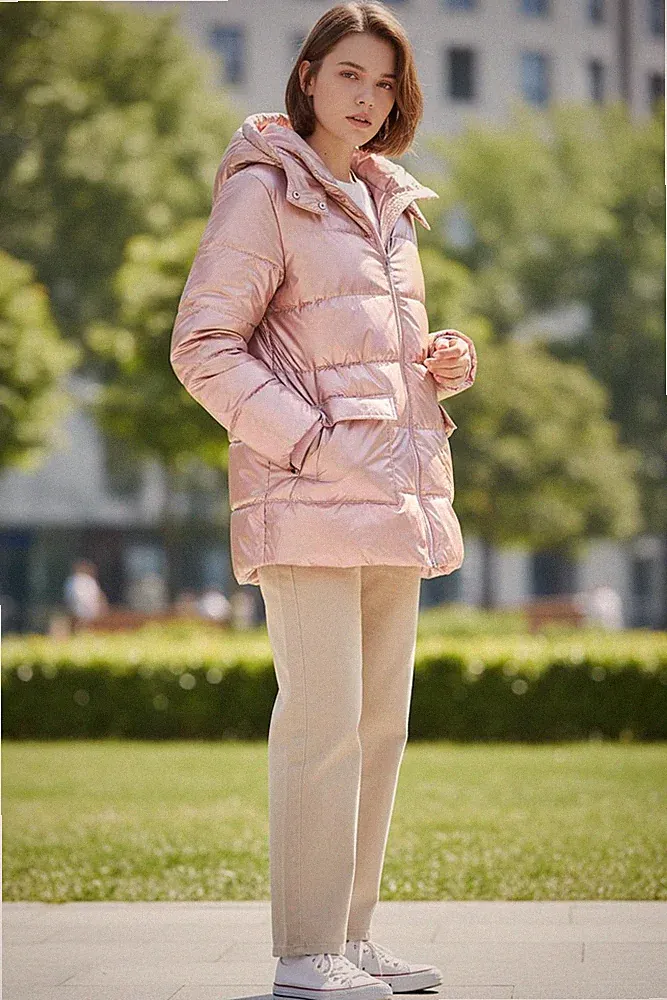 Steppjacke Damen Kapuzenjacke mehrfarbige Schimmer Rosé Designer Stück Größe 34