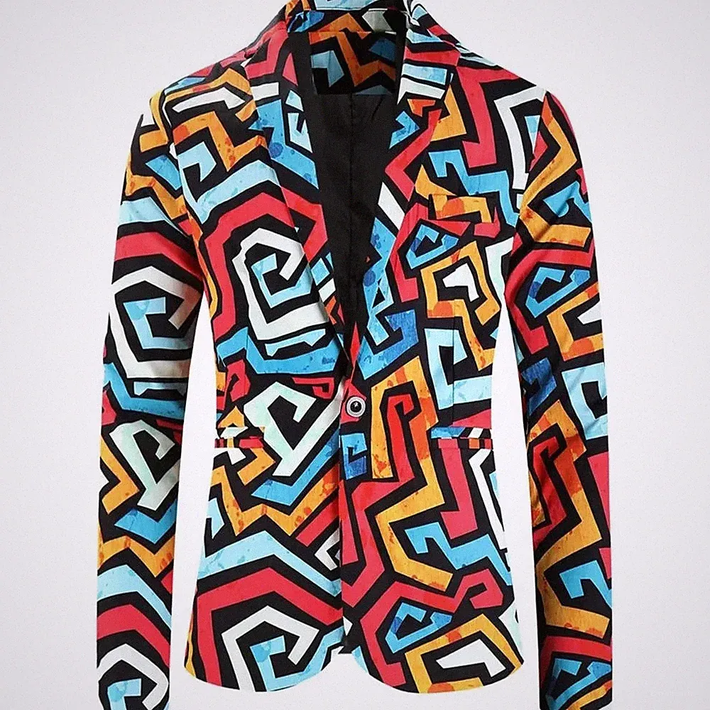Street Luxury Herren Blazer Slim Fit CF74815 Geometrisch Bunt