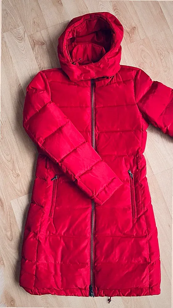 Strenesse Blue Damen Daunenmantel lang Kapuze Reißverschluss rot Gr. 34