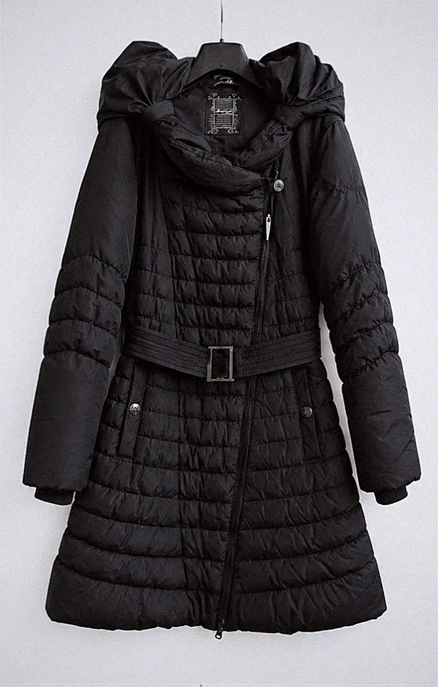Sublivel Damen Wintermantel Größe M – Schwarz – Daunen & Federn Kapuze & Gürtel