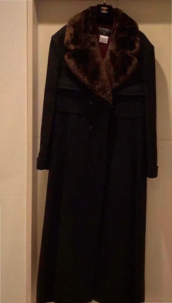 Super seltener Top Qualität Chanel Kaschmir Biberfellkragen langer Mantel im...