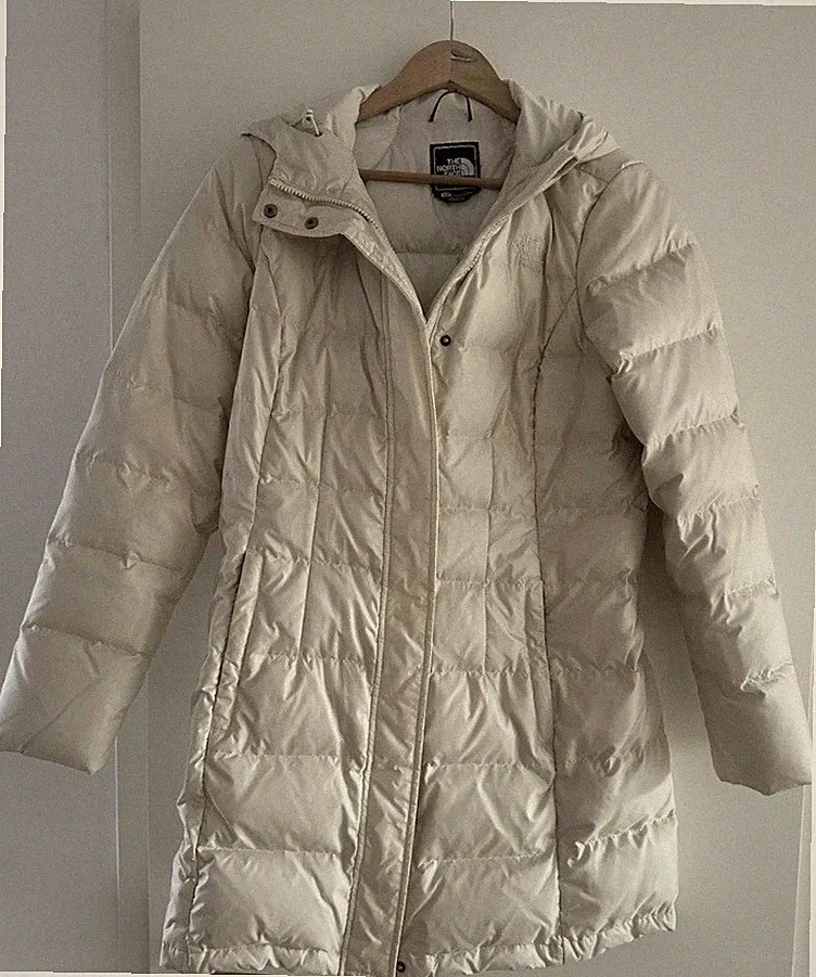 The North Face Damen - Daunenmantel in Creme Weiß Gr. S/ M mit Kapuze