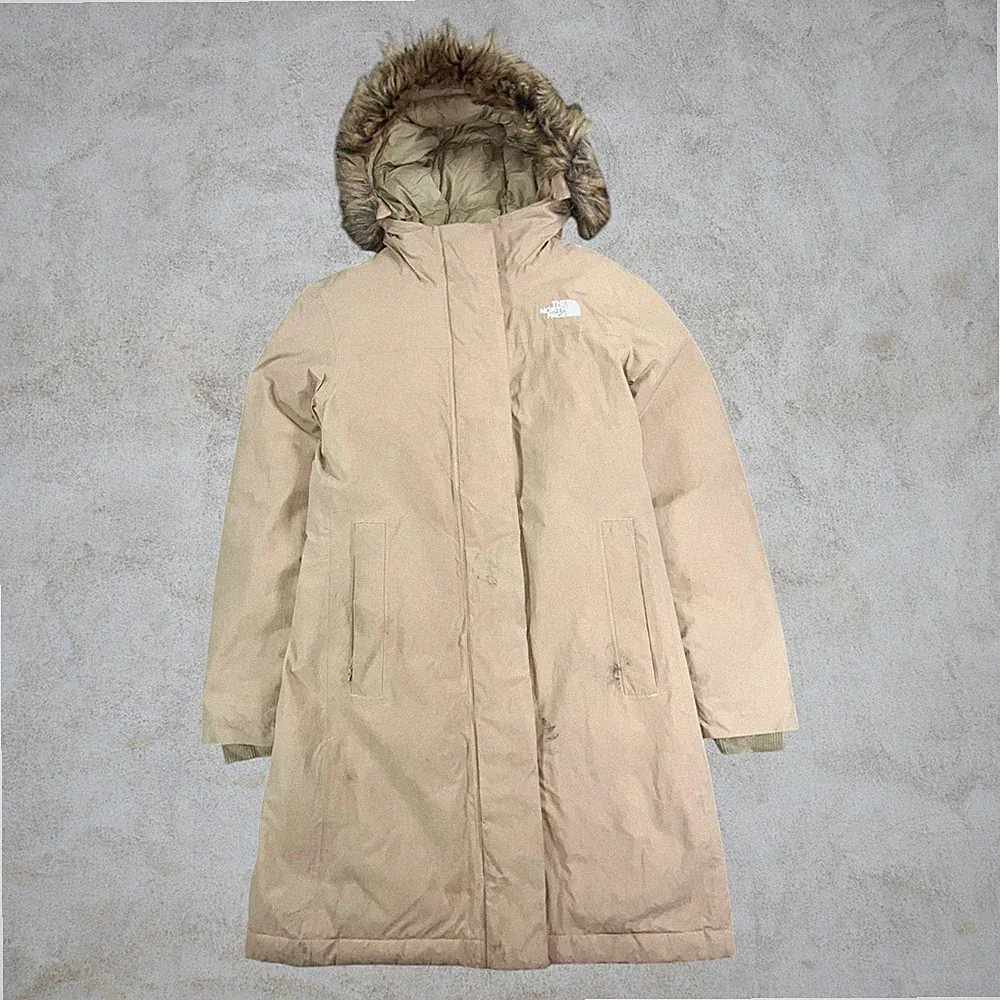 The North Face Daunenjacke S Damen Mantel Lang Beige Kapuze Puffer Jacket