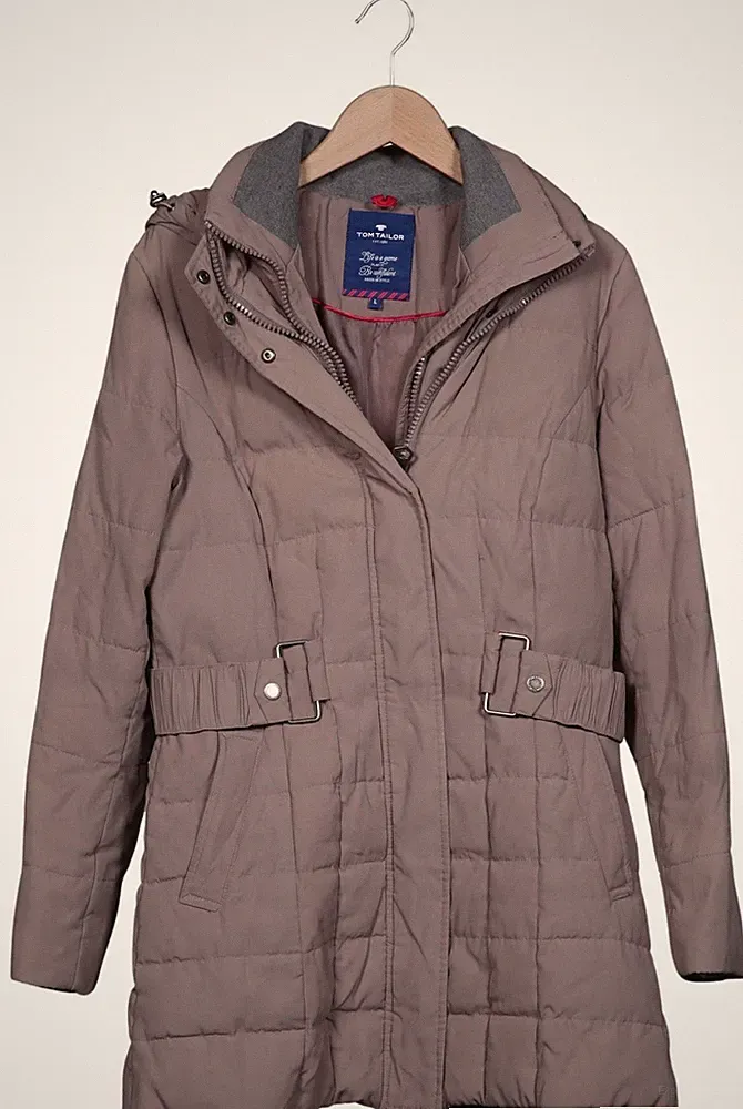 Tom Tailor Mantel Damen Jacke Parka Gr. L Baumwolle Daunen Beige #w2k7s4b