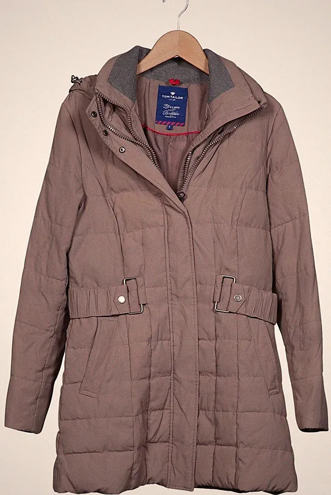 Tom Tailor Mantel Damen Jacke Parka Gr. L Baumwolle Daunen Beige #w2k7s4b