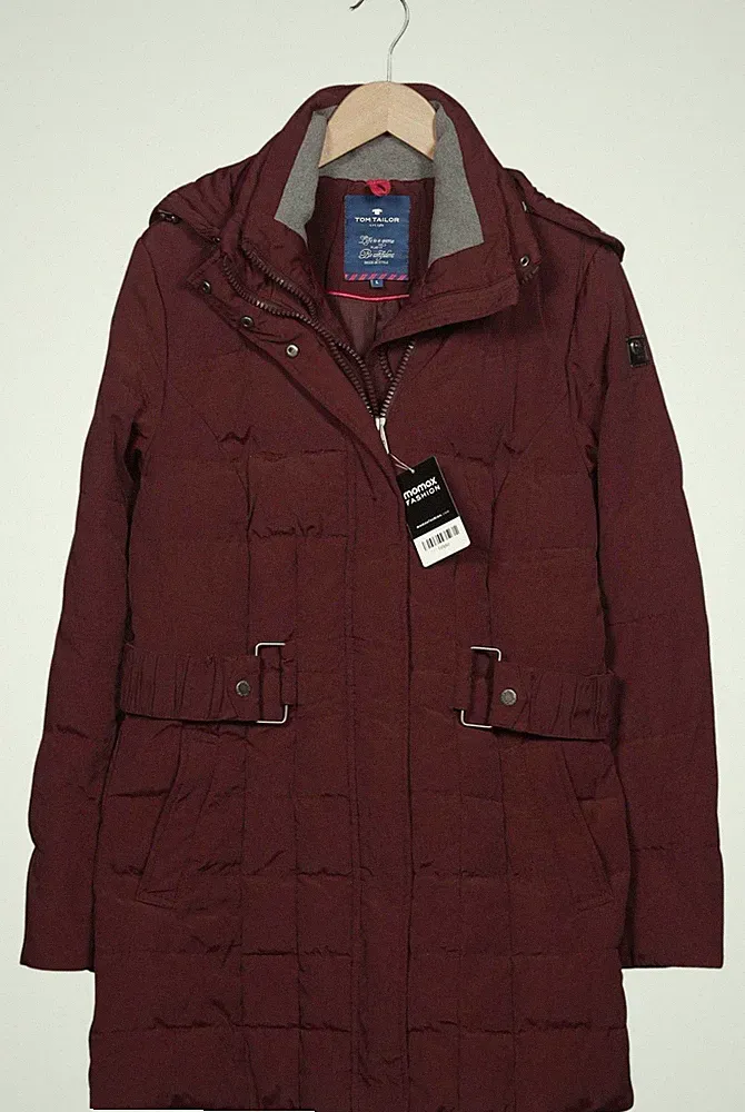 Tom Tailor Mantel Damen Jacke Parka Gr. L Baumwolle Daunen Bordeaux #o1pi027