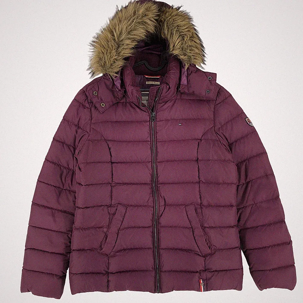 Tommy Hilfiger Damen American Brand mit Kapuze Daunenjacke Mantel Größe L
