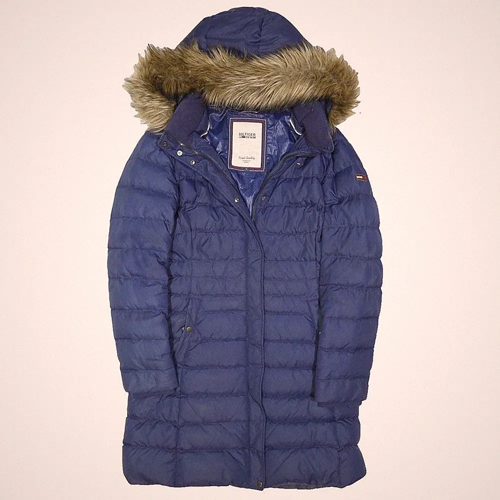 TOMMY HILFIGER Damen Blau Marine Daunen Steppjacke Mit Reißverschluss L